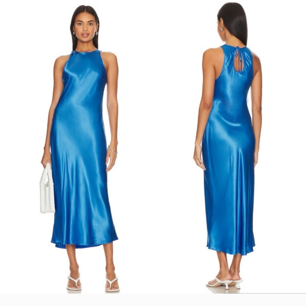 Rails Solene Sleeveless Satin Keyhole Midi Dress / Cobalt Blue size Large